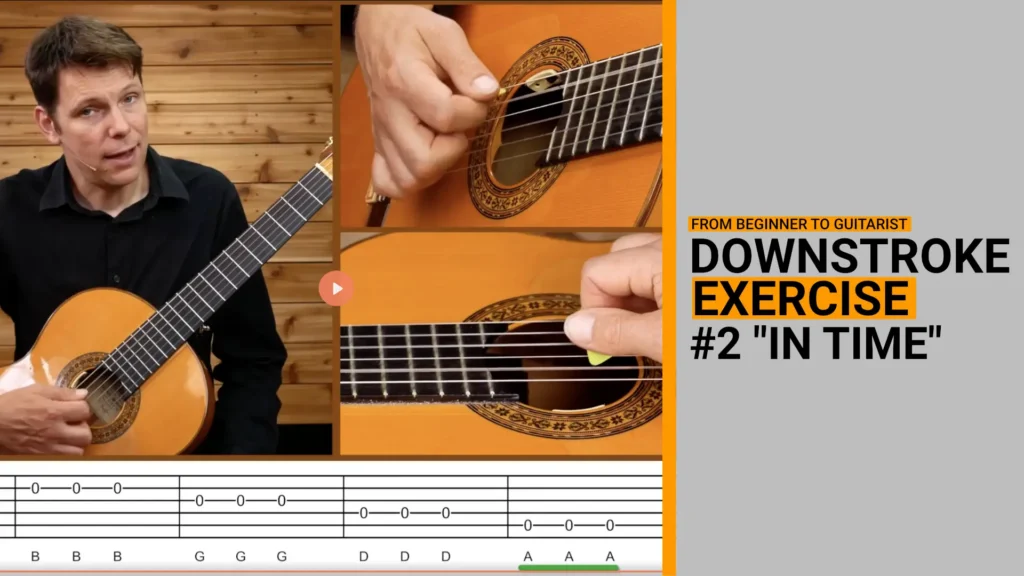 Thumbnail for the 2nd exercise, played in time, in the 5-part series on basic downstroke exercises.