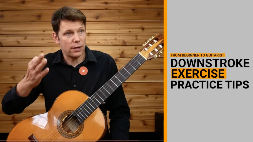 Thumbnail for a video offering tips on improving downstrokes and how to practice the 5 basic downstroke exercises.