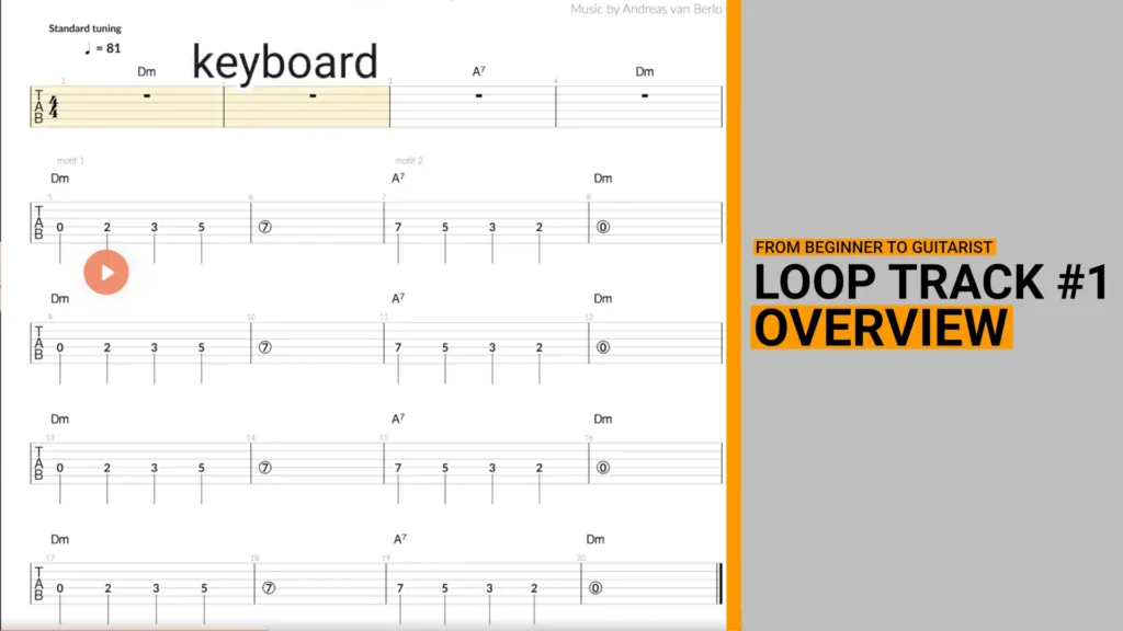 Thumbnail for a video lesson that gives you an overview of what you find in the sheetmusic of loop track 1