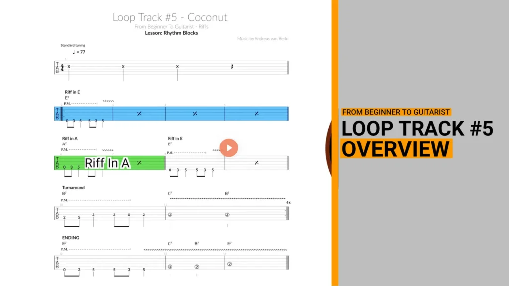 Thumbnail for a video lesson that gives you an overview of what you find in the sheetmusic of loop track 5