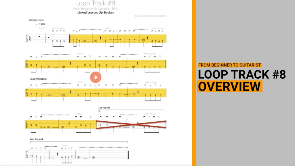Thumbnail for a video lesson that gives you an overview of what you find in the sheetmusic of loop track 8