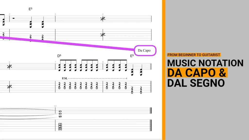 Thumbnail for music theory and music notation lesson on how the "da capo" and "dal segno" repeat signs work