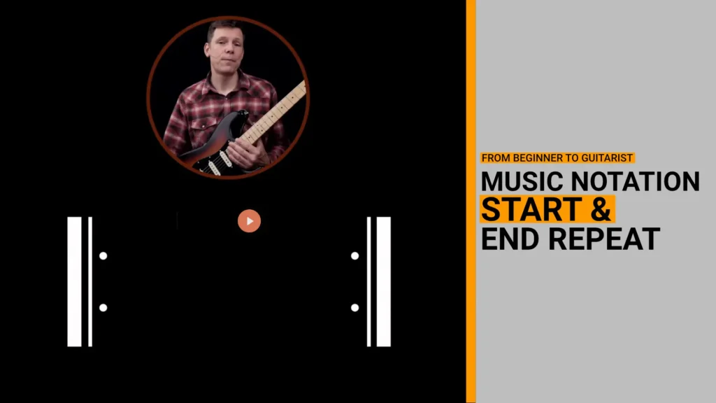 thumbnail for a video music theory and notation lesson on how the start and end repeat sign works