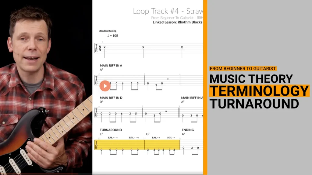 Thumbnail for a music theory lesson on what the term turnaround means in music
