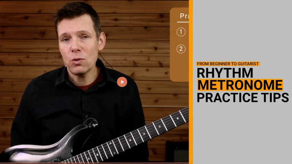 Thumbnail for a video guitar lesson on 3 pratice tips for playing along with a metronome