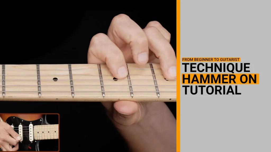 Thumbnail for video guitar lesson on how to perform the legato technique called the hammer on
