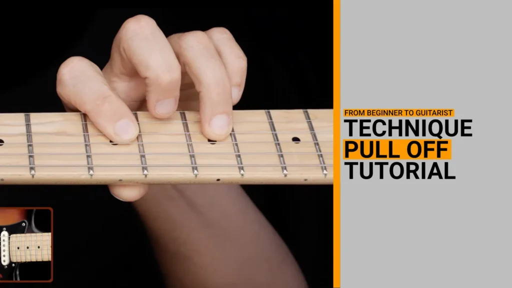 Thumbnail for video guitar lesson on how to perform the legato technique called the pull off