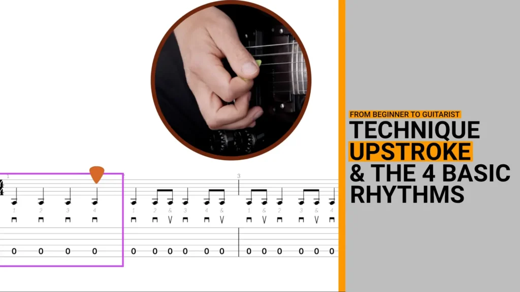 Thumbnail for a video guitar lesson on down and upstrokes in the 4 basic rhythms