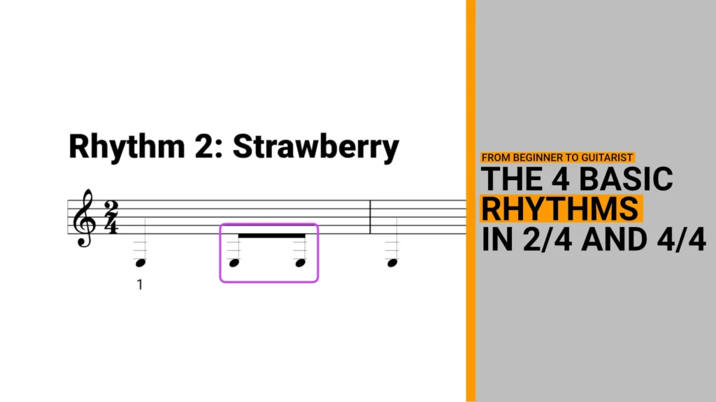 Video Thumbnail for music theory lesson on the 4 basic rhythms in music written in 2/4 and 4/4 time signatures